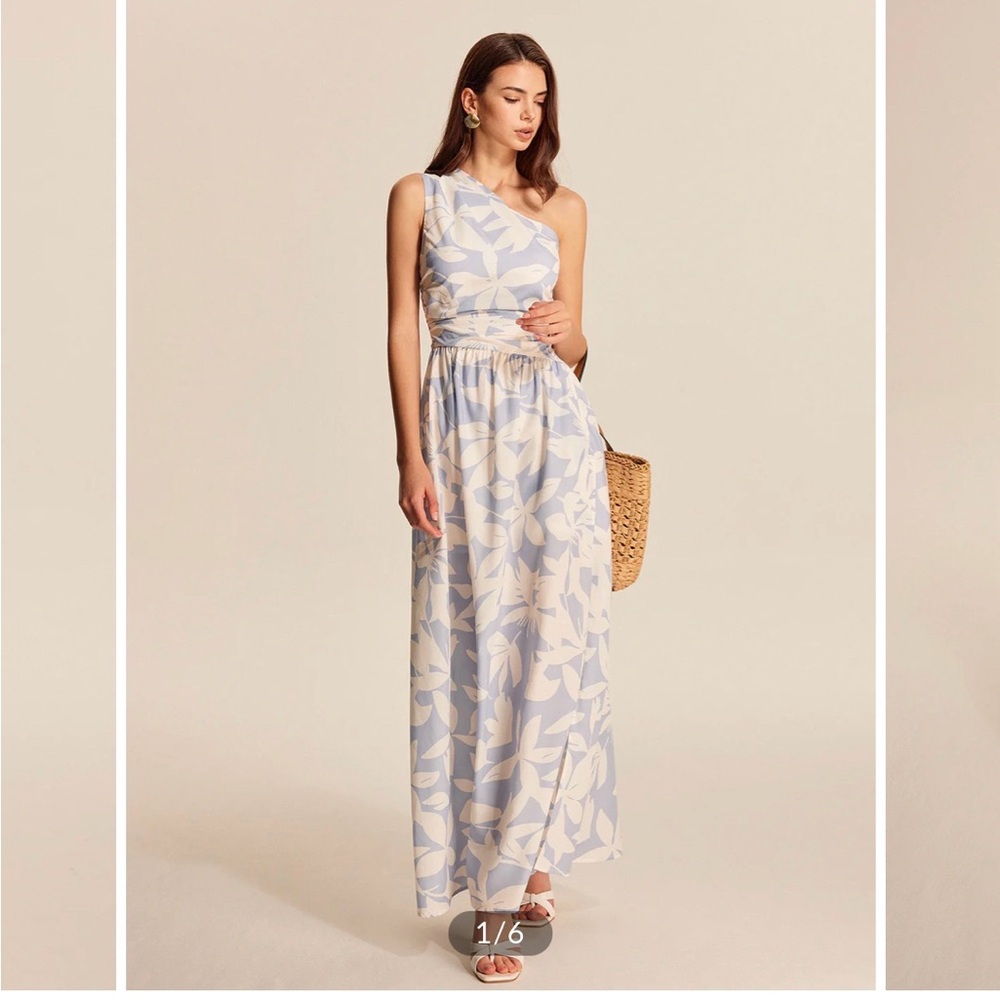 NWT Commense One-Shoulder Blue and White Floral Dress Sz M